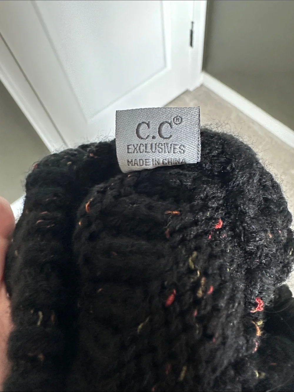 C.C Black Knit Beanie with Opening for Hair